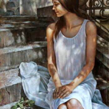 Pintura titulada "Alexa with a rose" por Arthur Braginsky, Obra de arte original, Oleo