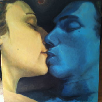 Painting titled "The Kiss" by Arthur David Fischer, Original Artwork, Oil