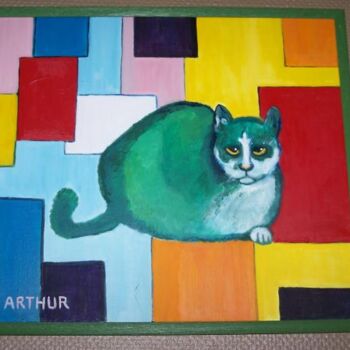 Painting titled "Kleurrijke poes" by Arthur Reijnders, Original Artwork, Oil