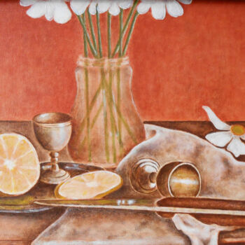 Painting titled ""Lemon with silverw…" by Arthuris, Original Artwork, Oil