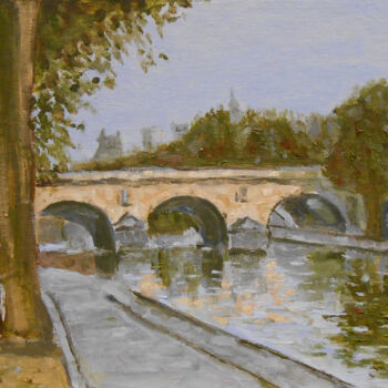 Painting titled ""Bridge over river"" by Arthuris, Original Artwork, Oil