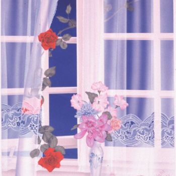 Painting titled "Roses at Window" by Ian Rafferty, Original Artwork