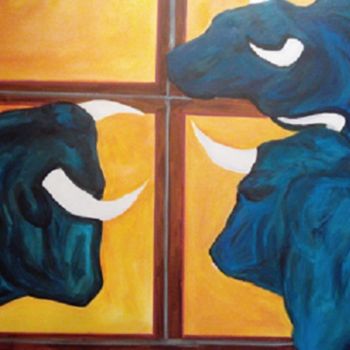 Peinture intitulée "les-taureaux1.jpg" par Sandra Sandra, Œuvre d'art originale, Acrylique
