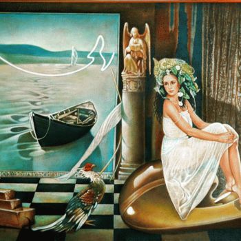 Painting titled "Remedios la Bella" by Carlos Salazar, Original Artwork