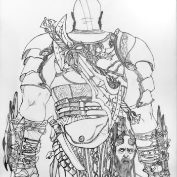 Dessin intitulée "Kratos" par Artified__15, Œuvre d'art originale, Crayon