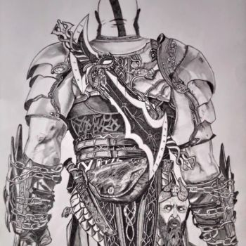Dessin intitulée "Kratos from god of…" par Artified__15, Œuvre d'art originale, Crayon