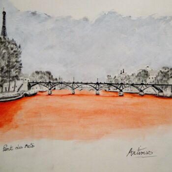 Drawing titled "pont des arts" by Artimus Guénin, Original Artwork