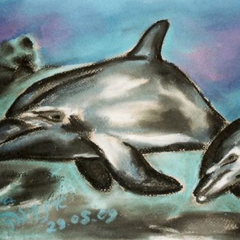 Pittura intitolato "Dolphins" da Indira Yartsev, Opera d'arte originale, Olio