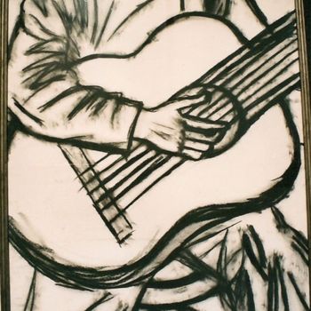 Painting titled "The young guitarist" by Indira Yartsev, Original Artwork, Oil