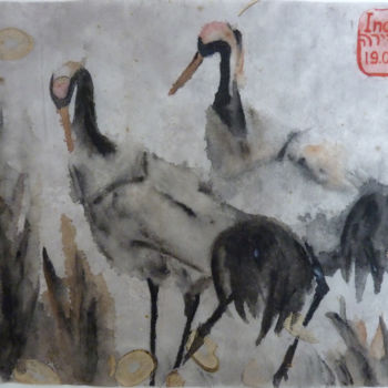 Malerei mit dem Titel "Cranes" von Indira Yartsev, Original-Kunstwerk