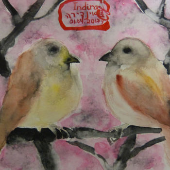 Pittura intitolato ""Sparrows on Sakura…" da Indira Yartsev, Opera d'arte originale