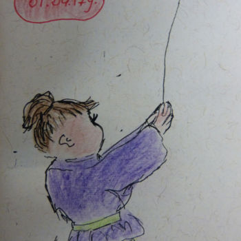 Рисунок под названием ""Boy and a kite"" - Indira Yartsev, Подлинное произведение искусства