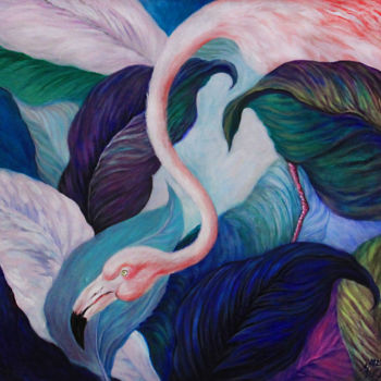 Pintura intitulada "Flamingo" por Anna Chekushkina, Obras de arte originais, Óleo