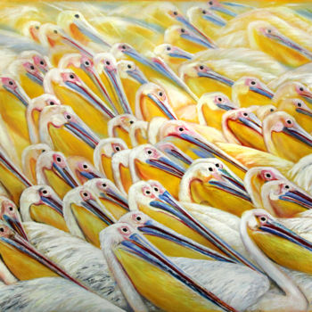 Картина под названием "Pelicans" - Anna Chekushkina, Подлинное произведение искусства, Масло