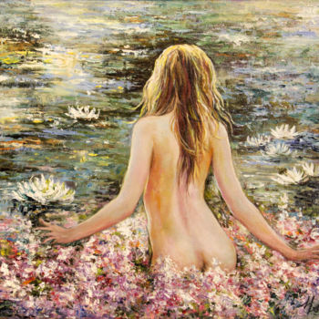 Pintura intitulada "Girl on the lake" por Anna Chekushkina, Obras de arte originais, Óleo