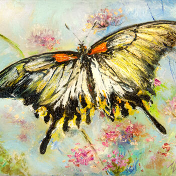 Painting titled "Butterfly 3" by Anna Chekushkina, Original Artwork, Oil Mounted on Wood Stretcher frame