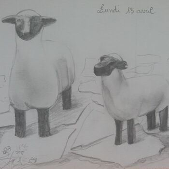 Dessin intitulée "L'agneau pascal..." par Isabelle Tanguy, Œuvre d'art originale, Crayon