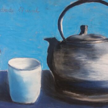 Dessin intitulée "Blue tea time.... o…" par Isabelle Tanguy, Œuvre d'art originale, Pastel
