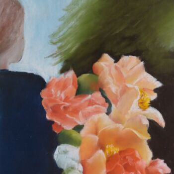 Dessin intitulée "...avec des fleurs!" par Isabelle Tanguy, Œuvre d'art originale, Pastel