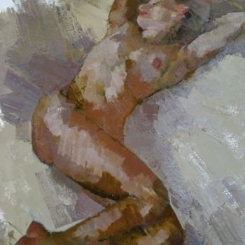 Painting titled "Обнаженная в сложно…" by Arsen Abrarovich Rustamov, Original Artwork, Oil Mounted on Wood Stretcher frame
