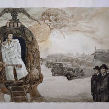 Pintura intitulada "Возвращение Элвиса…" por Yuri Laptev, Obras de arte originais, Aquarela