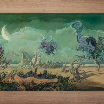 Peinture intitulée "Dreamer on the beach" par Yuri Laptev, Œuvre d'art originale, Huile Monté sur Châssis en bois
