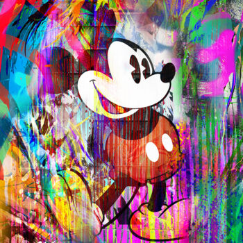 Schilderij getiteld "Mickey" door 2kyff, Origineel Kunstwerk, Digitaal Schilderwerk Gemonteerd op Frame voor houten brancard
