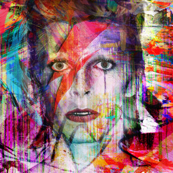 绘画 标题为“Ziggy Stardust” 由2kyff, 原创艺术品, 数字油画 安装在木质担架架上