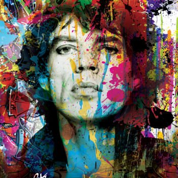 Digital Arts titled "Mick Jagger" by 2kyff, Original Artwork, Digital Painting Mounted on Wood Stretcher frame