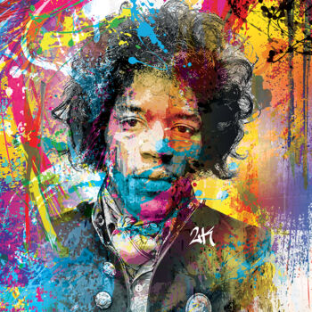 Digital Arts titled "Jimi Hendrix" by 2kyff, Original Artwork, Digital Painting Mounted on Wood Stretcher frame