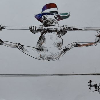 Painting titled "Modern Ropewalker" by Roman Bonchuk, Original Artwork, Ink