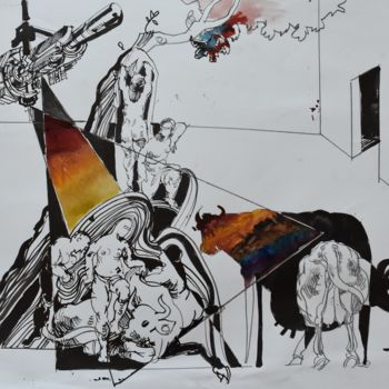 「Abduction of Europe」というタイトルの絵画 Roman Bonchukによって, オリジナルのアートワーク, インク