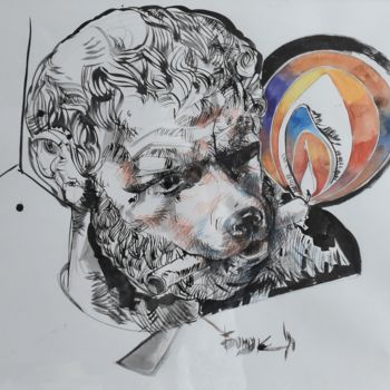 Peinture intitulée "Diogenes" par Roman Bonchuk, Œuvre d'art originale, Encre