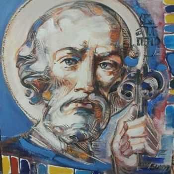 Painting titled "12.	Apostle Peter" by Roman Bonchuk, Original Artwork, Acrylic