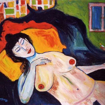Картина под названием "Nudo di donna" - Tullio Mesi, Подлинное произведение искусства, Масло