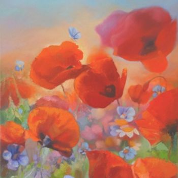 Painting titled "Poppies" by Andrew Vlasov, Original Artwork, Oil