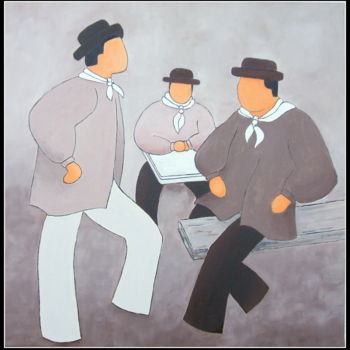 Pintura intitulada "Discussion ou Les 3…" por Jacques Yvernogeau, Obras de arte originais, Óleo
