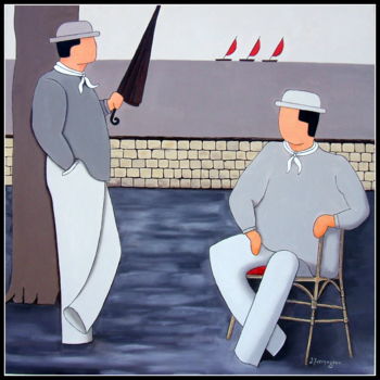 Schilderij getiteld "Discussion sur la t…" door Jacques Yvernogeau, Origineel Kunstwerk, Olie