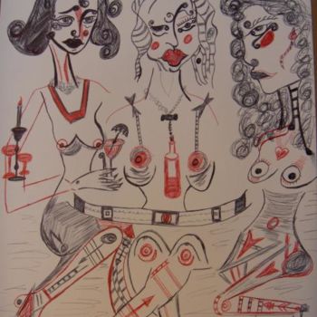 Painting titled "Barmaids" by Jeff Zarb Artiste Chic, Original Artwork, Oil