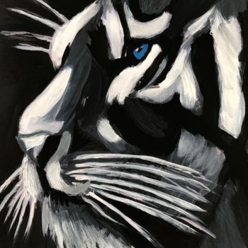 Peinture intitulée "Tigre blanc et noir" par Anis Jerbi, Œuvre d'art originale, Acrylique Monté sur Châssis en bois