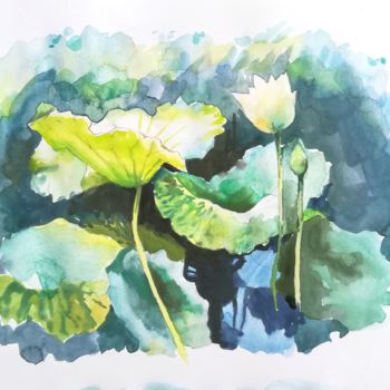 Peinture intitulée ""Water lotos"" par Galina Ivanova, Œuvre d'art originale, Aquarelle