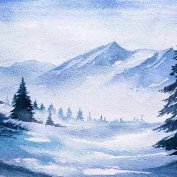 Цифровое искусство под названием "Winter Watercolor M…" - Artistic Paradigms, Подлинное произведение искусства, Цифровая жив…