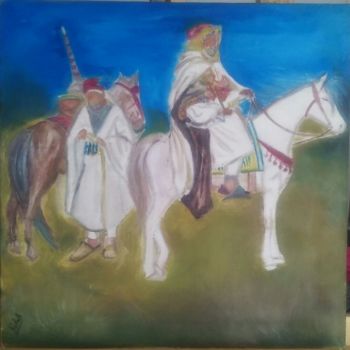 Pittura intitolato "Voyage d'un cavalier" da Rabab Ben, Opera d'arte originale, Olio