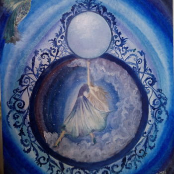 Pittura intitolato "Danser sous la lune" da Rabab Ben, Opera d'arte originale, Olio