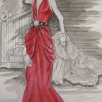 Drawing titled "Lady in Red" by Lenore Schenk, Original Artwork, Other