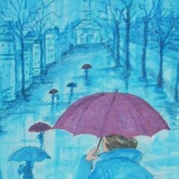 Painting titled "a Blue Rainy Day" by Lenore Schenk, Original Artwork, Oil