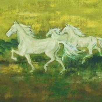 Painting titled "vision of horses" by Lenore Schenk, Original Artwork, Oil