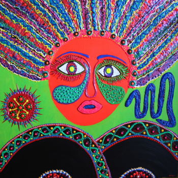 Painting titled "Mama Brésilienne" by Nine, Original Artwork, Acrylic