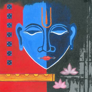 Schilderij getiteld "Krishna 2" door Prayag Jadhav, Origineel Kunstwerk, Acryl