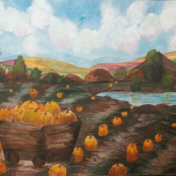 「A Lot Of Pumpkins」というタイトルの絵画 Artistry By Ajantaによって, オリジナルのアートワーク, 水彩画